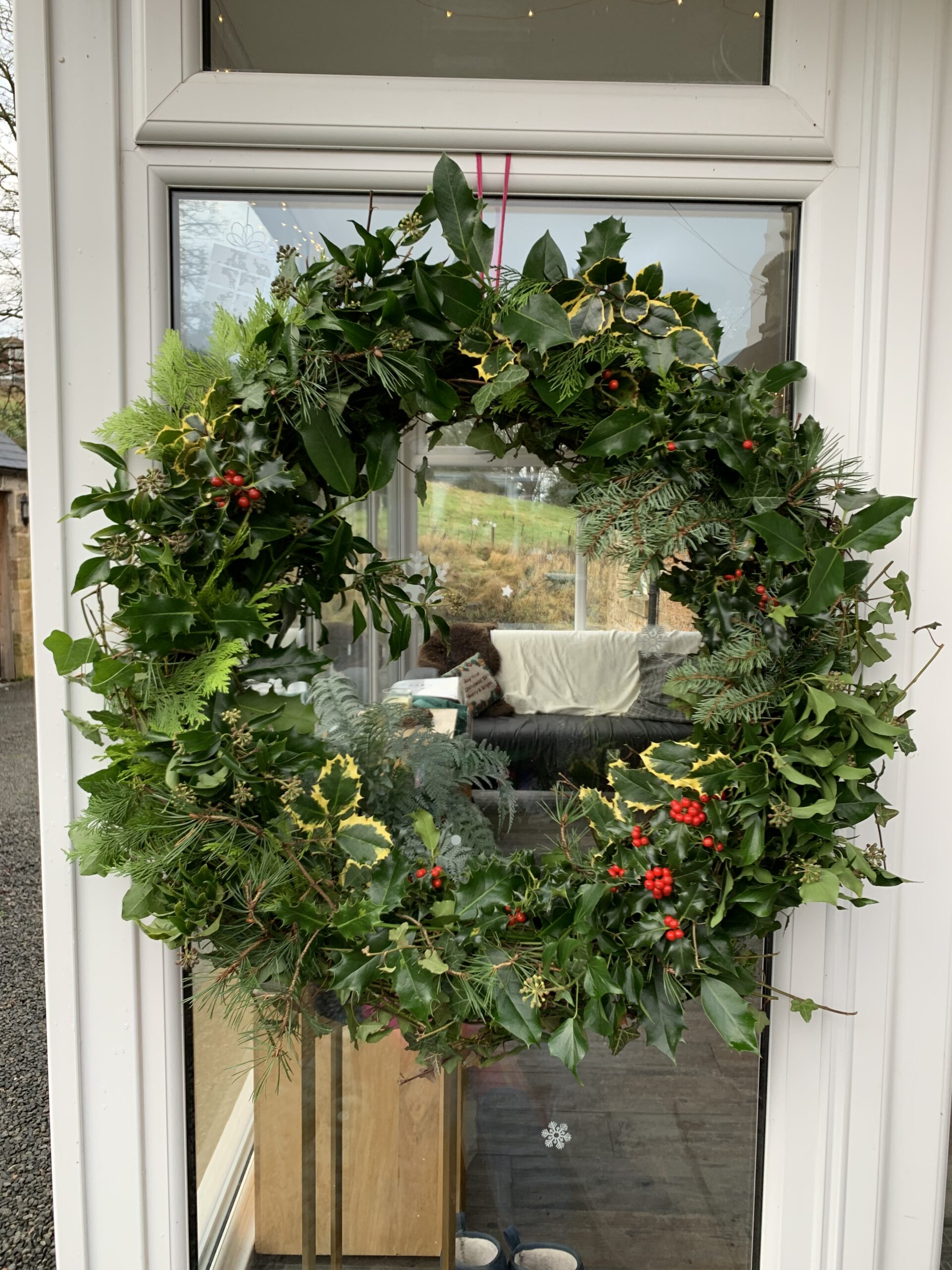 Christmas wreath on window